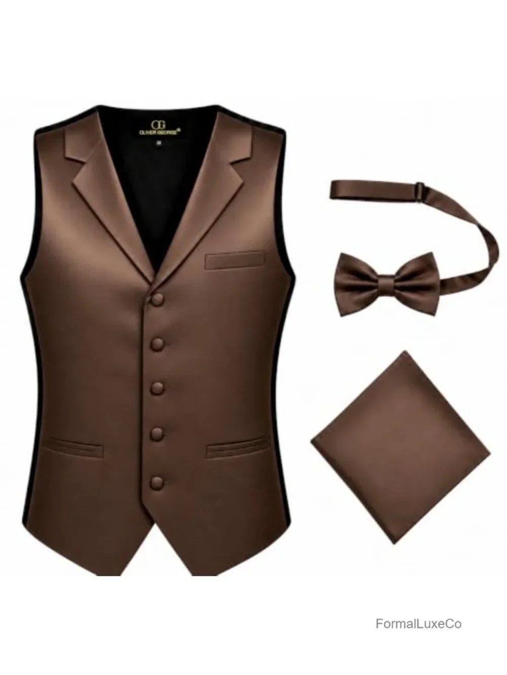 Men's 3-Piece Shawl Lapel Tuxedo Vest Set with Bow Tie & Handkerchief